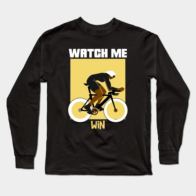 Watch Me Win Brown Skin Black Boy Joy Man Male Cycle Cyclist Bike Rider Athlete Sports Afro Kwanzaa Gift Design Long Sleeve T-Shirt by Created by JR